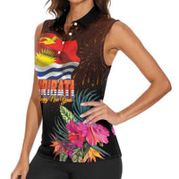 Kiribati Flag and Fireworks Women Sleeveless Polo Shirt First Place Welcome the New Year - Polynesian Pride