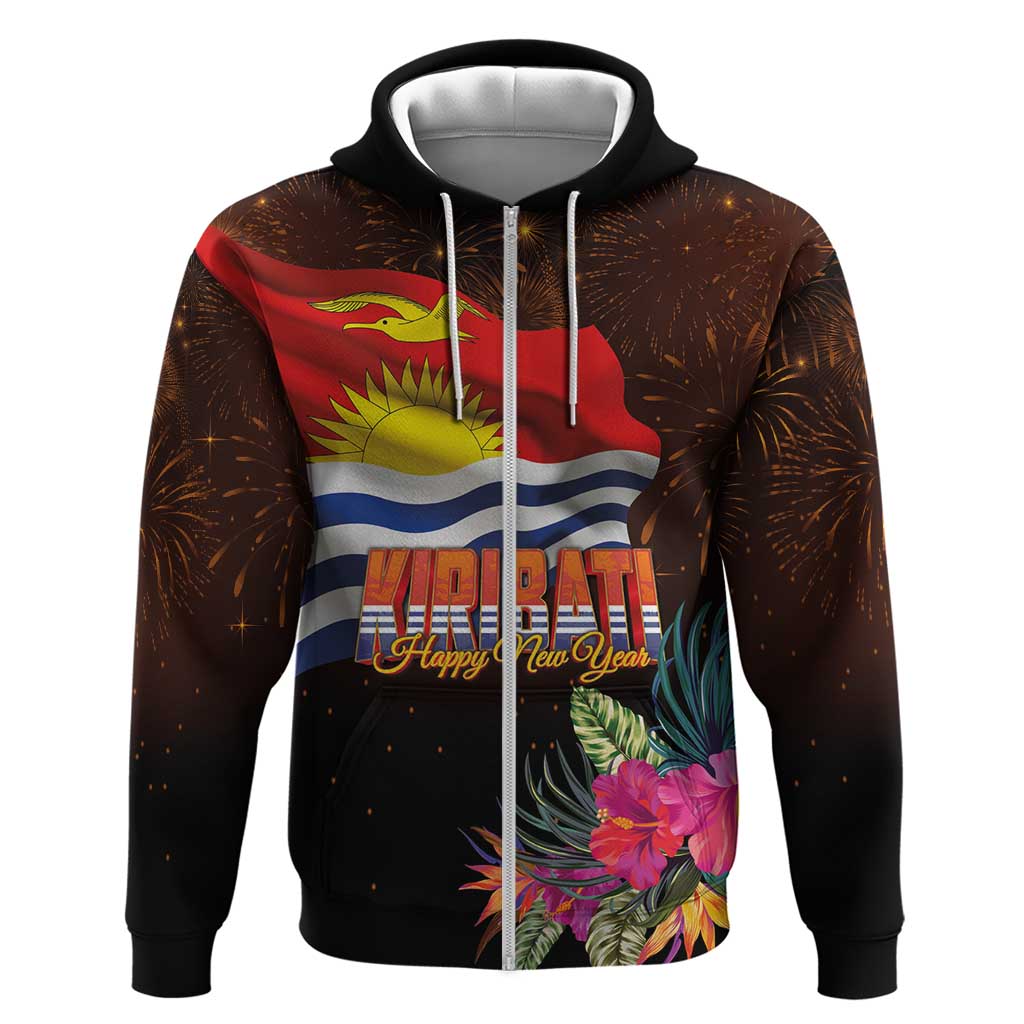 Kiribati Flag and Fireworks Zip Hoodie First Place Welcome the New Year - Polynesian Pride