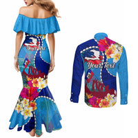 Personalised Haiti 220th Anniversary Independence Day Couples Matching Mermaid Dress and Long Sleeve Button Shirt Ayiti Flower with Polynesian Pattern LT03 - Polynesian Pride