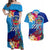 Personalised Haiti 220th Anniversary Independence Day Couples Matching Off Shoulder Maxi Dress and Hawaiian Shirt Ayiti Flower with Polynesian Pattern LT03 Blue - Polynesian Pride