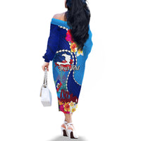 Personalised Haiti 220th Anniversary Independence Day Family Matching Off Shoulder Long Sleeve Dress and Hawaiian Shirt Ayiti Flower with Polynesian Pattern LT03 - Polynesian Pride