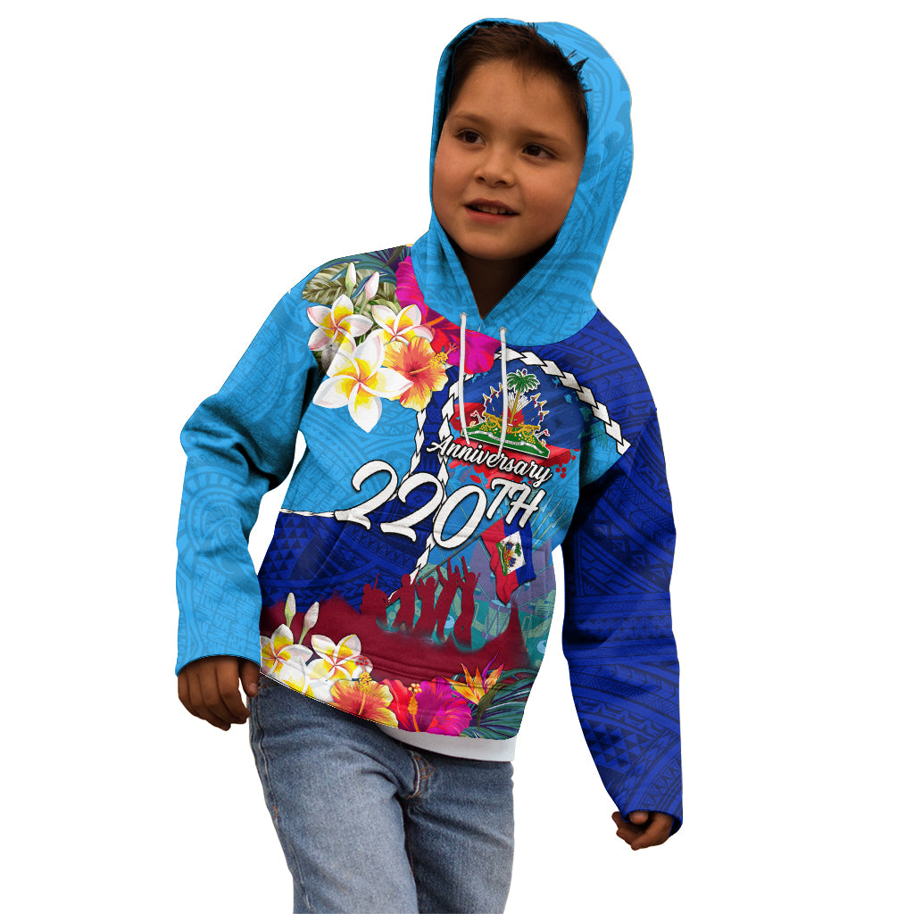 Personalised Haiti 220th Anniversary Independence Day Kid Hoodie Ayiti Flower with Polynesian Pattern LT03 - Polynesian Pride