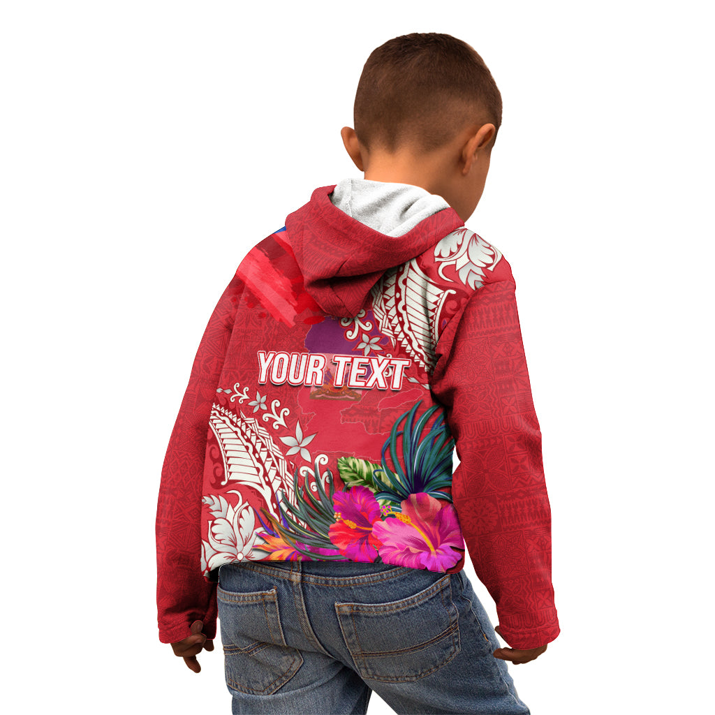 Personalised Haiti Coat Of Arms Kid Hoodie Repiblik d Ayiti Tropical Flower Red Polynesian Pattern LT03 - Polynesian Pride