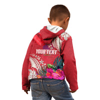 Personalised Haiti Coat Of Arms Kid Hoodie Repiblik d Ayiti Tropical Flower Red Polynesian Pattern LT03 - Polynesian Pride