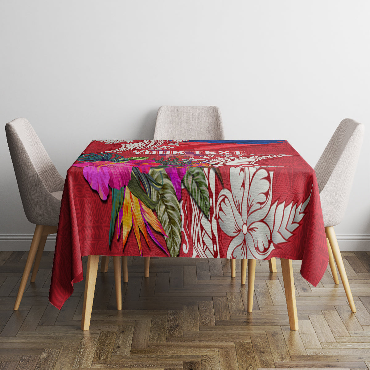 Personalised Haiti Coat Of Arms Tablecloth Repiblik d Ayiti Tropical Flower Red Polynesian Pattern LT03 - Polynesian Pride