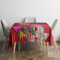 Personalised Haiti Coat Of Arms Tablecloth Repiblik d Ayiti Tropical Flower Red Polynesian Pattern LT03 - Polynesian Pride