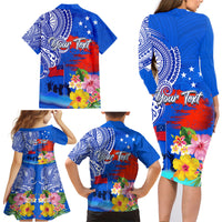 Personalised Samoa 62nd Anniversary Independence Day Family Matching Long Sleeve Bodycon Dress and Hawaiian Shirt Samoan Tribal Flag Style LT03 - Polynesian Pride