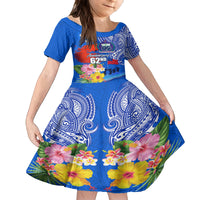 Personalised Samoa 62nd Anniversary Independence Day Family Matching Tank Maxi Dress and Hawaiian Shirt Samoan Tribal Flag Style LT03 Daughter's Dress Blue - Polynesian Pride