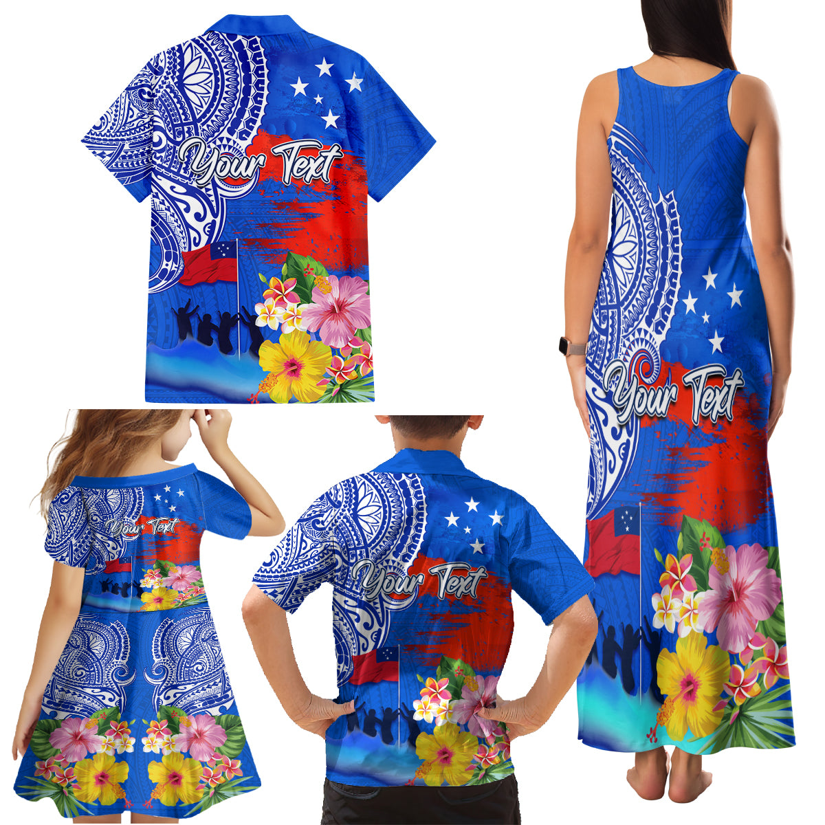 Personalised Samoa 62nd Anniversary Independence Day Family Matching Tank Maxi Dress and Hawaiian Shirt Samoan Tribal Flag Style LT03 - Polynesian Pride