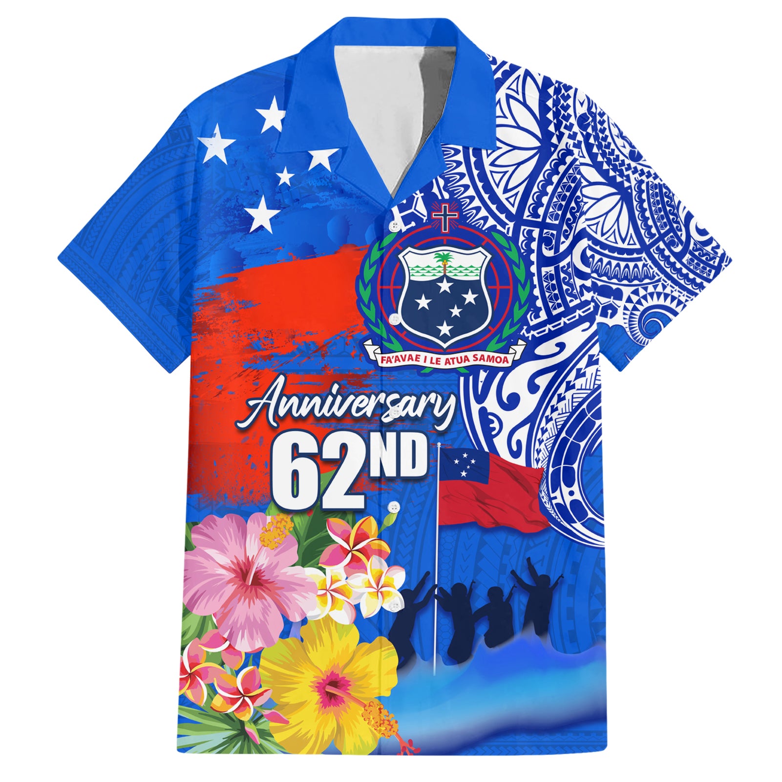 Personalised Samoa 62nd Anniversary Independence Day Hawaiian Shirt Samoan Tribal Flag Style LT03 Blue - Polynesian Pride