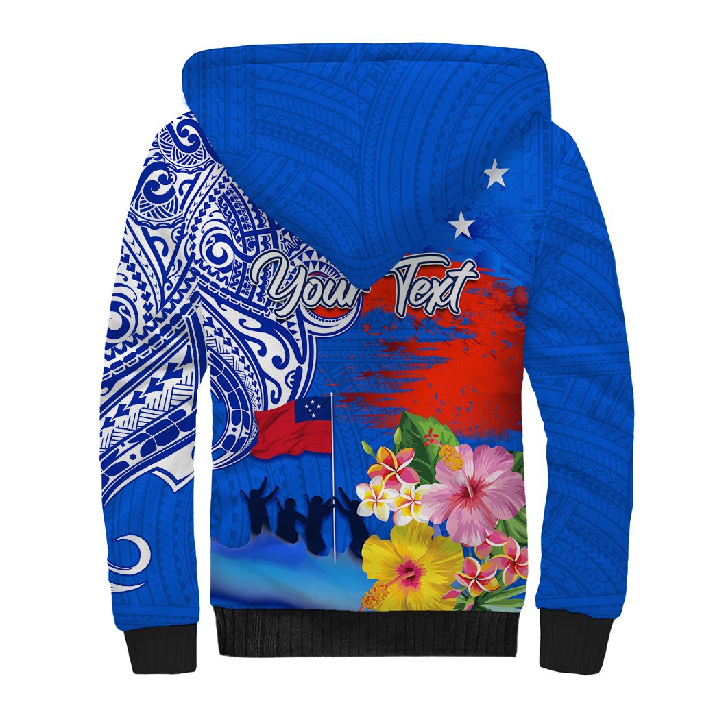 Personalised Samoa 62nd Anniversary Independence Day Sherpa Hoodie Samoan Tribal Flag Style LT03 - Polynesian Pride