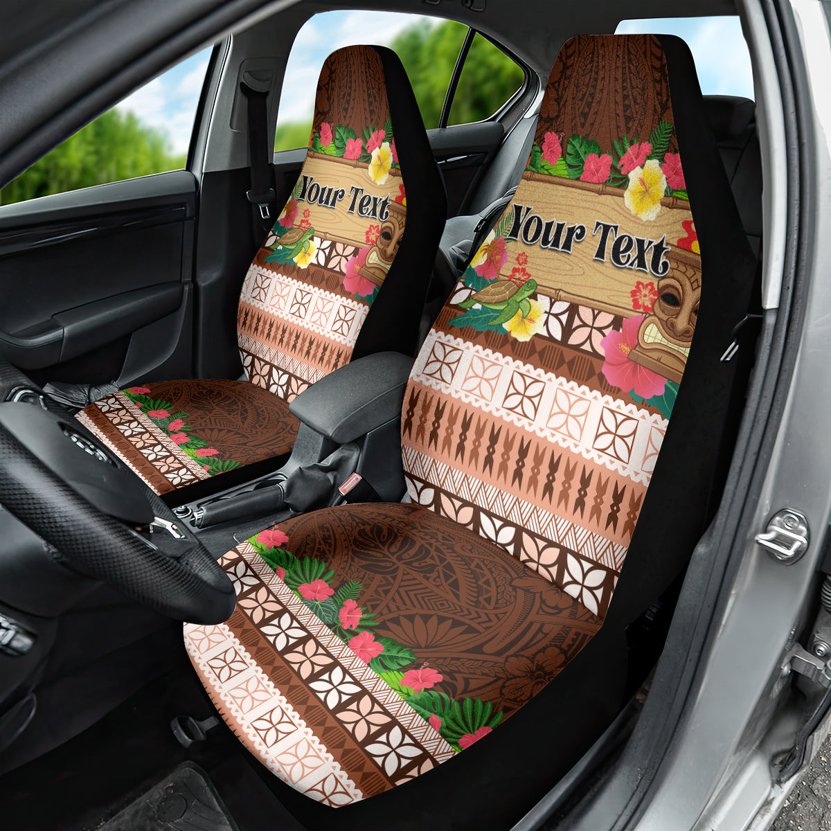 Pasifika Festival Auckland Car Seat Cover Polynesian Tribal with Pacific Pattern Brown Color