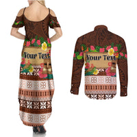 Pasifika Festival Auckland Couples Matching Summer Maxi Dress and Long Sleeve Button Shirt Polynesian Tribal with Pacific Pattern Brown Color LT03 - Polynesian Pride
