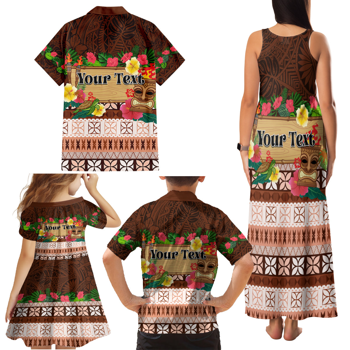 Pasifika Festival Auckland Family Matching Tank Maxi Dress and Hawaiian Shirt Polynesian Tribal with Pacific Pattern Brown Color LT03 - Polynesian Pride