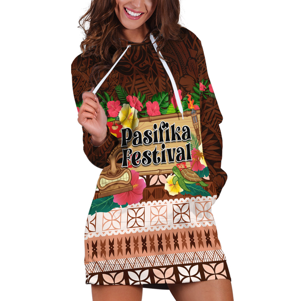 Pasifika Festival Auckland Hoodie Dress Polynesian Tribal with Pacific Pattern Brown Color LT03 Brown - Polynesian Pride