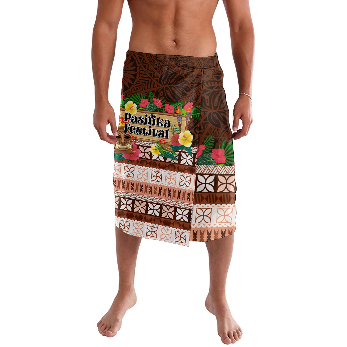 Pasifika Festival Auckland Lavalava Polynesian Tribal with Pacific Pattern Brown Color LT03 Brown - Polynesian Pride