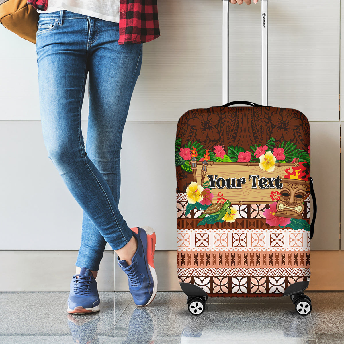 Pasifika Festival Auckland Luggage Cover Polynesian Tribal with Pacific Pattern Brown Color