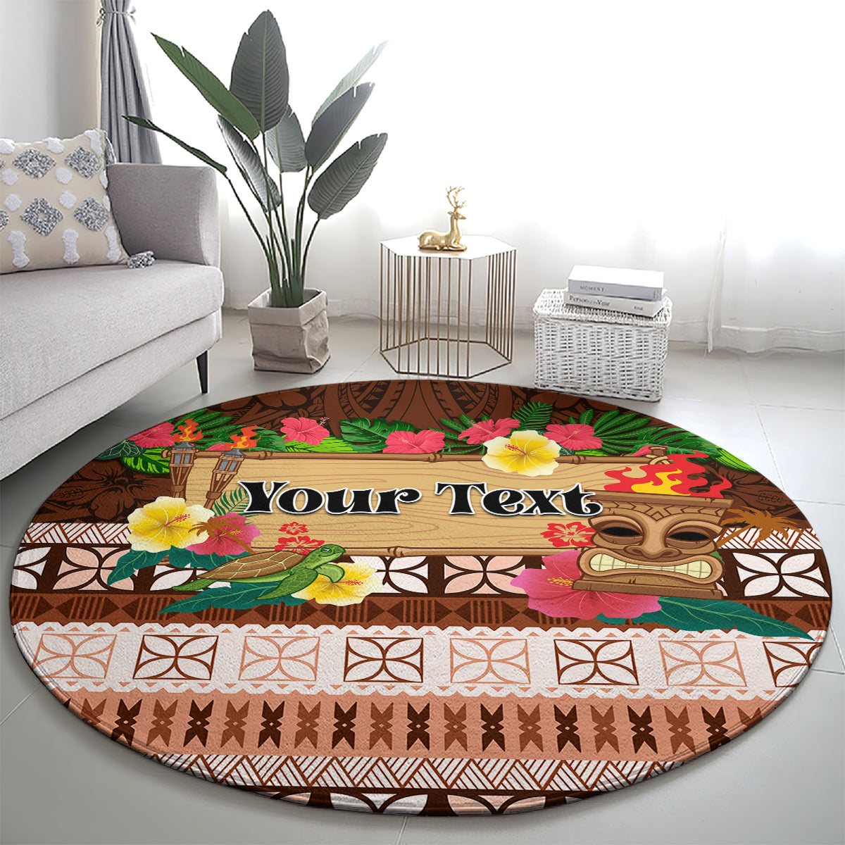 Pasifika Festival Auckland Round Carpet Polynesian Tribal with Pacific Pattern Brown Color