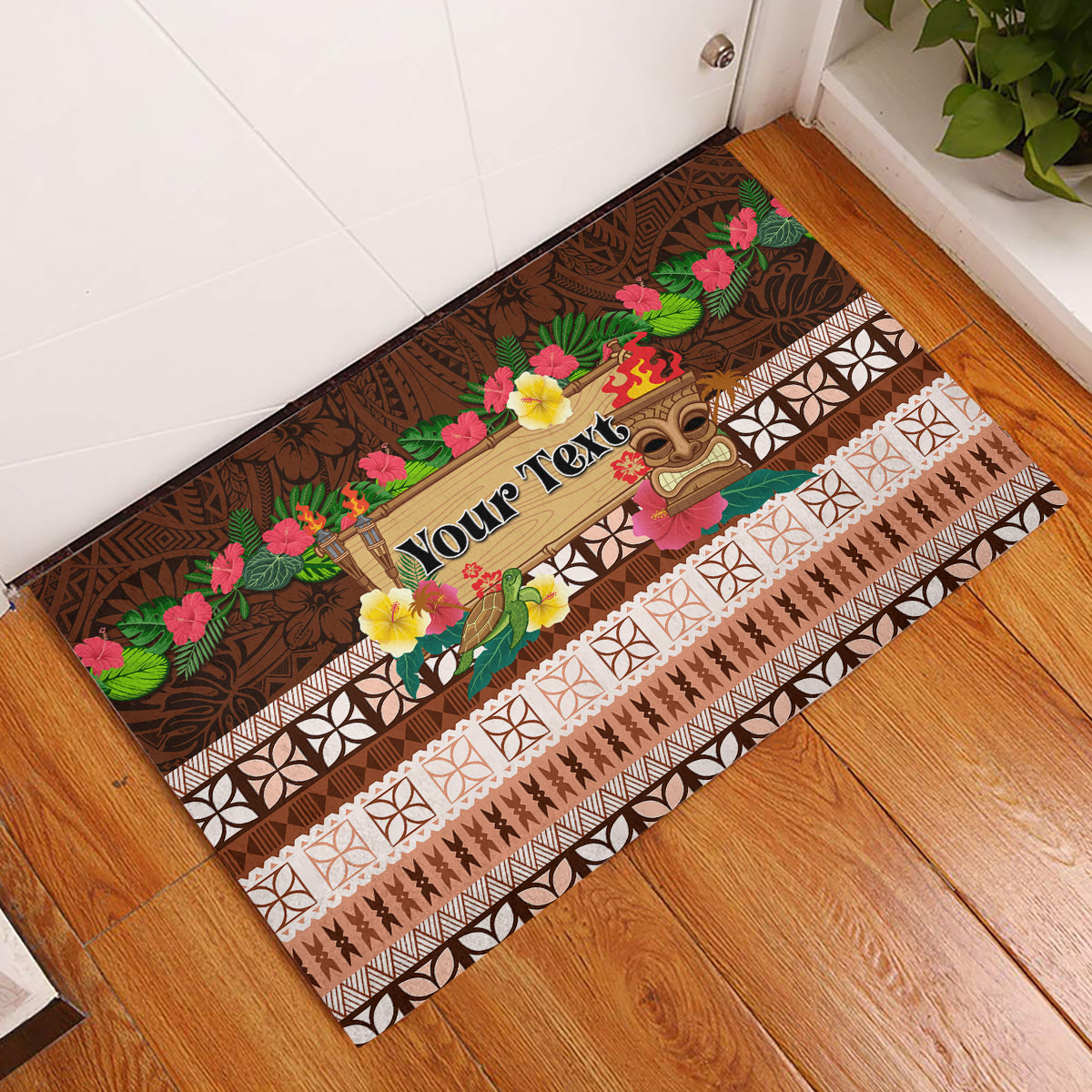 Pasifika Festival Auckland Rubber Doormat Polynesian Tribal with Pacific Pattern Brown Color