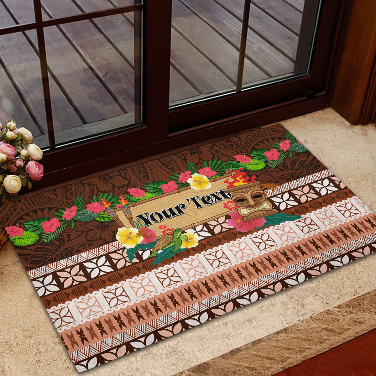 Pasifika Festival Auckland Rubber Doormat Polynesian Tribal with Pacific Pattern Brown Color
