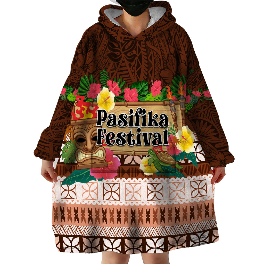 Pasifika Festival Auckland Wearable Blanket Hoodie Polynesian Tribal with Pacific Pattern Brown Color LT03 - Polynesian Pride