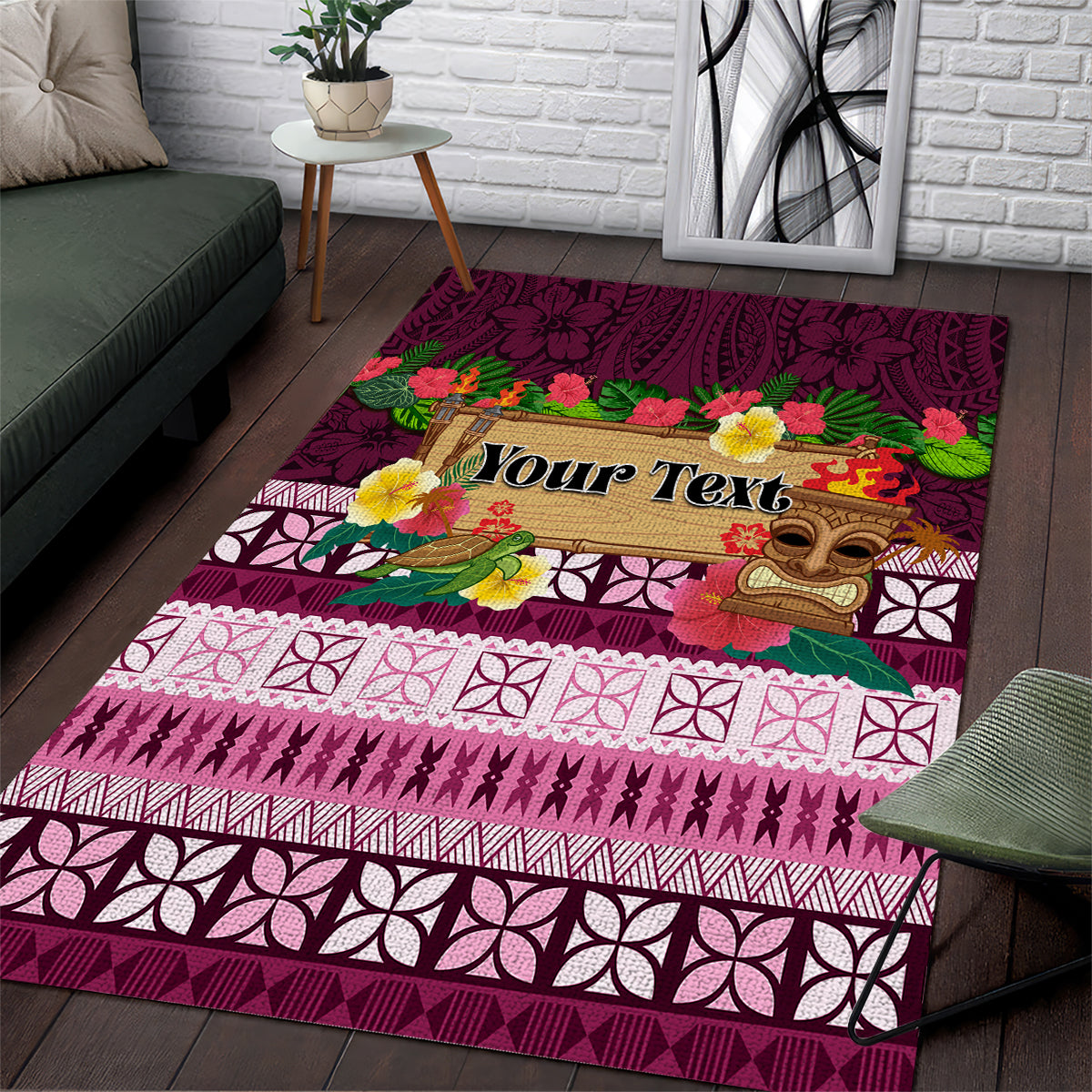 Pasifika Festival Auckland Area Rug Polynesian Tribal with Pacific Pattern Pink Color