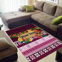 Pasifika Festival Auckland Area Rug Polynesian Tribal with Pacific Pattern Pink Color