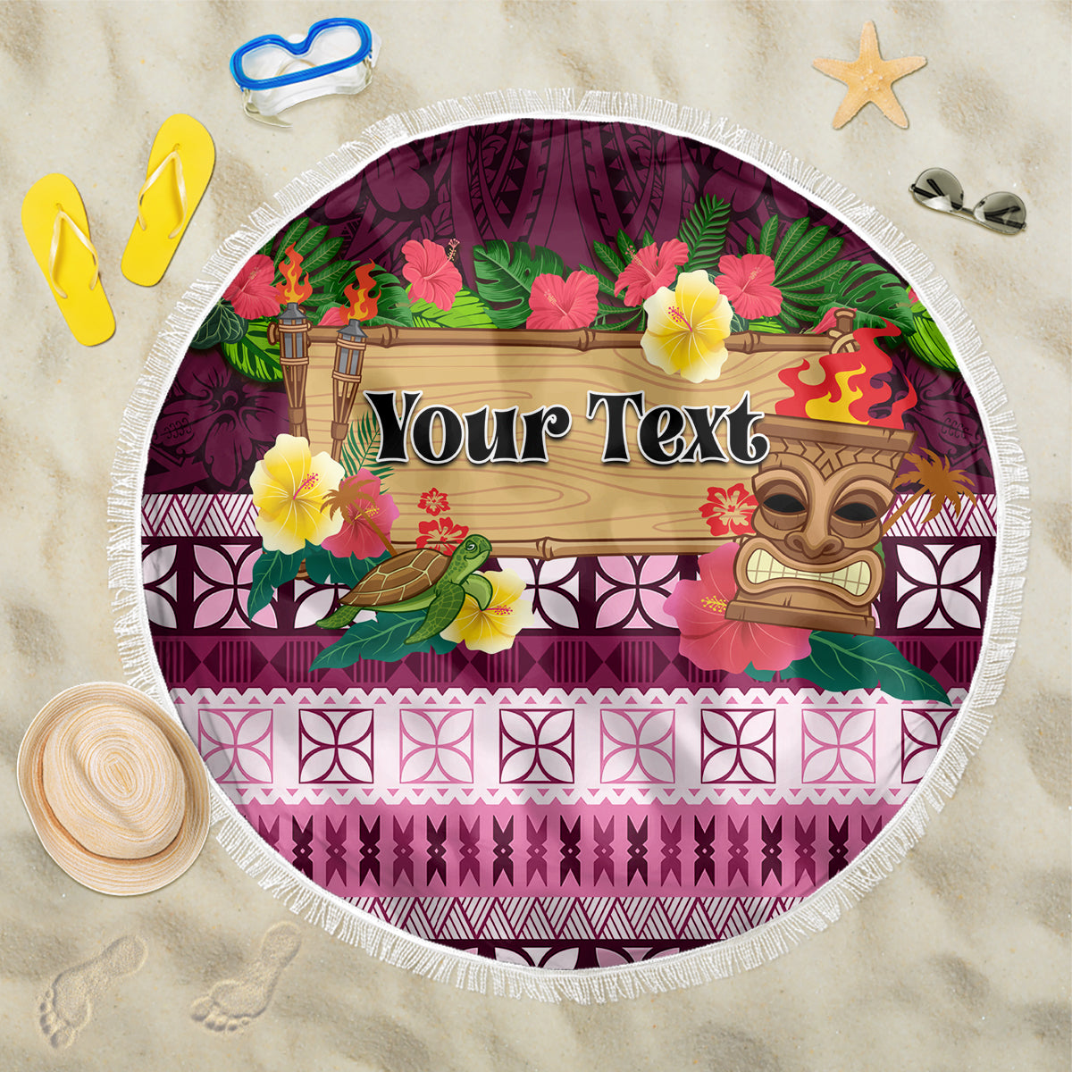 Pasifika Festival Auckland Beach Blanket Polynesian Tribal with Pacific Pattern Pink Color