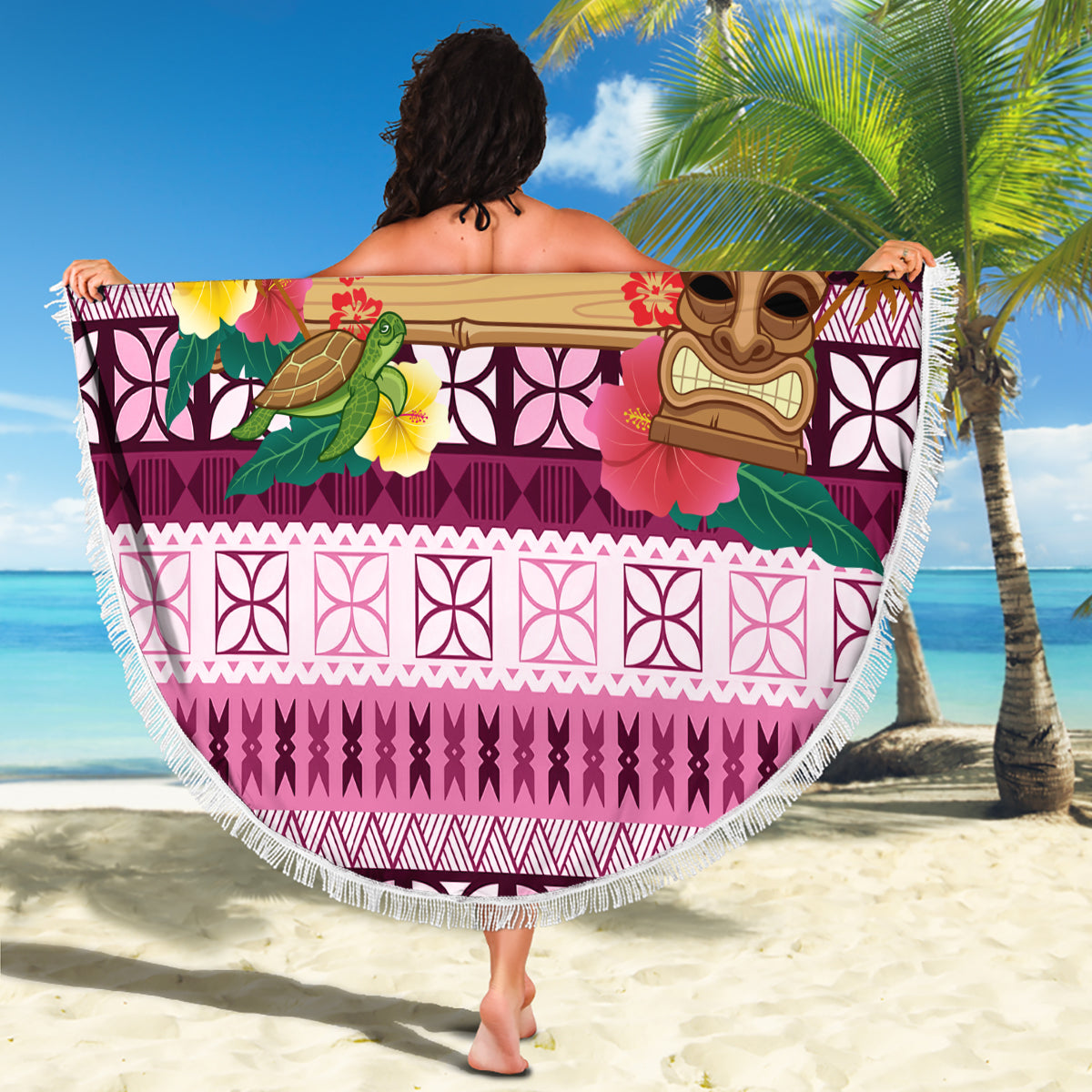 Pasifika Festival Auckland Beach Blanket Polynesian Tribal with Pacific Pattern Pink Color