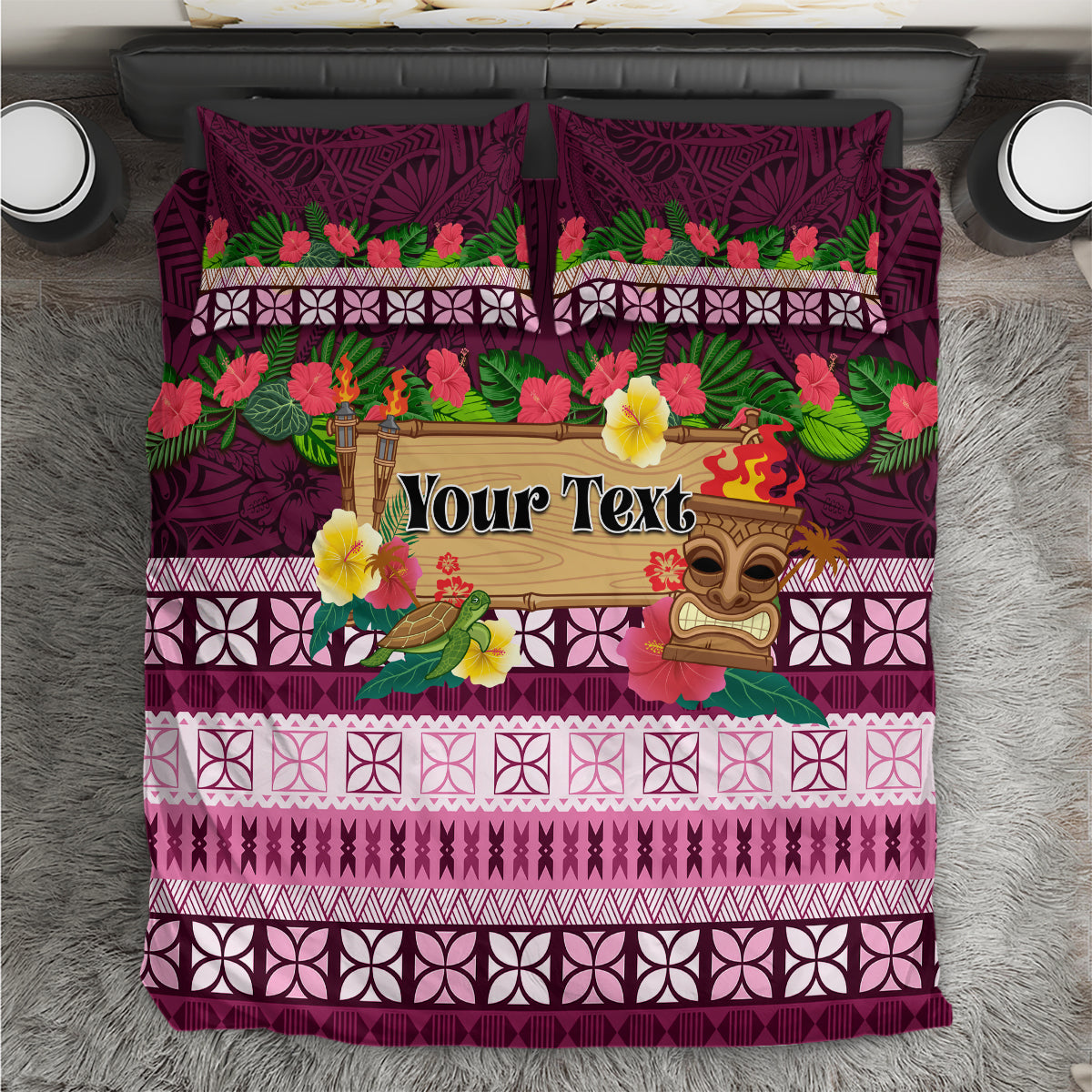 Pasifika Festival Auckland Bedding Set Polynesian Tribal with Pacific Pattern Pink Color