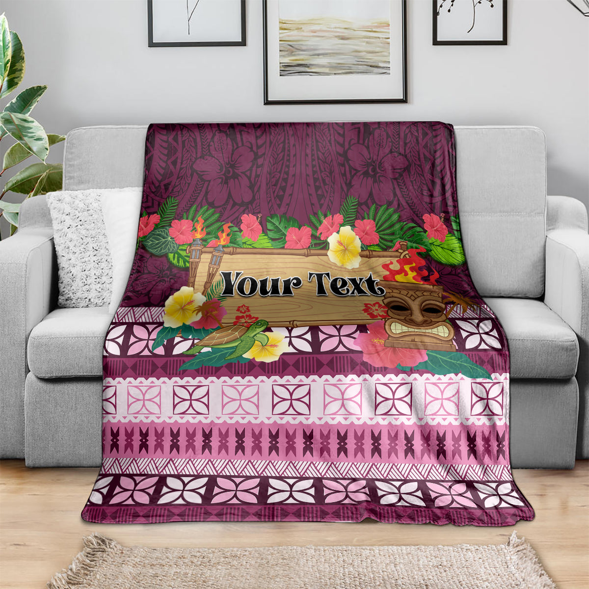 Pasifika Festival Auckland Blanket Polynesian Tribal with Pacific Pattern Pink Color