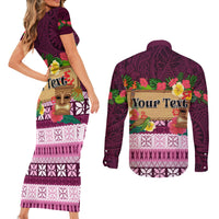 Pasifika Festival Auckland Couples Matching Short Sleeve Bodycon Dress and Long Sleeve Button Shirt Polynesian Tribal with Pacific Pattern Pink Color LT03 - Polynesian Pride