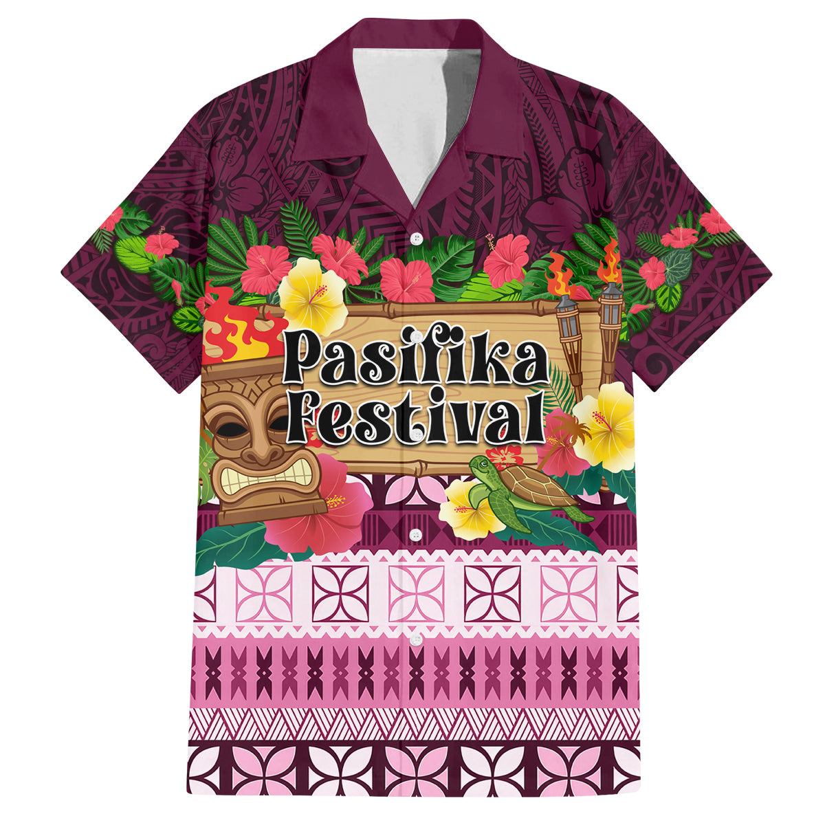 Pasifika Festival Auckland Family Matching Long Sleeve Bodycon Dress and Hawaiian Shirt Polynesian Tribal with Pacific Pattern Pink Color LT03 Dad's Shirt - Short Sleeve Pink - Polynesian Pride
