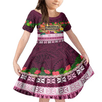 Pasifika Festival Auckland Family Matching Mermaid Dress and Hawaiian Shirt Polynesian Tribal with Pacific Pattern Pink Color LT03 Daughter's Dress Pink - Polynesian Pride