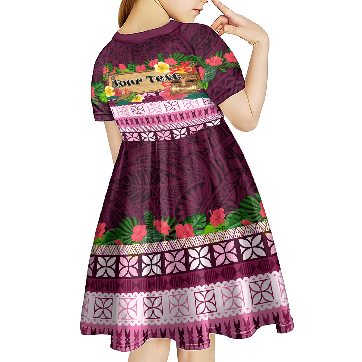 Pasifika Festival Auckland Kid Short Sleeve Dress Polynesian Tribal with Pacific Pattern Pink Color LT03 - Polynesian Pride