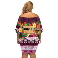 Pasifika Festival Auckland Off Shoulder Short Dress Polynesian Tribal with Pacific Pattern Pink Color LT03 - Polynesian Pride