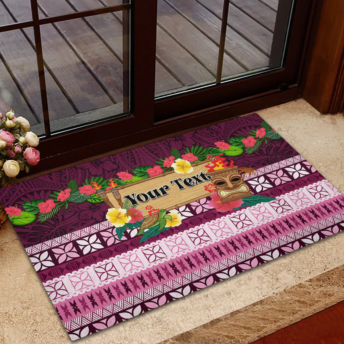 Pasifika Festival Auckland Rubber Doormat Polynesian Tribal with Pacific Pattern Pink Color