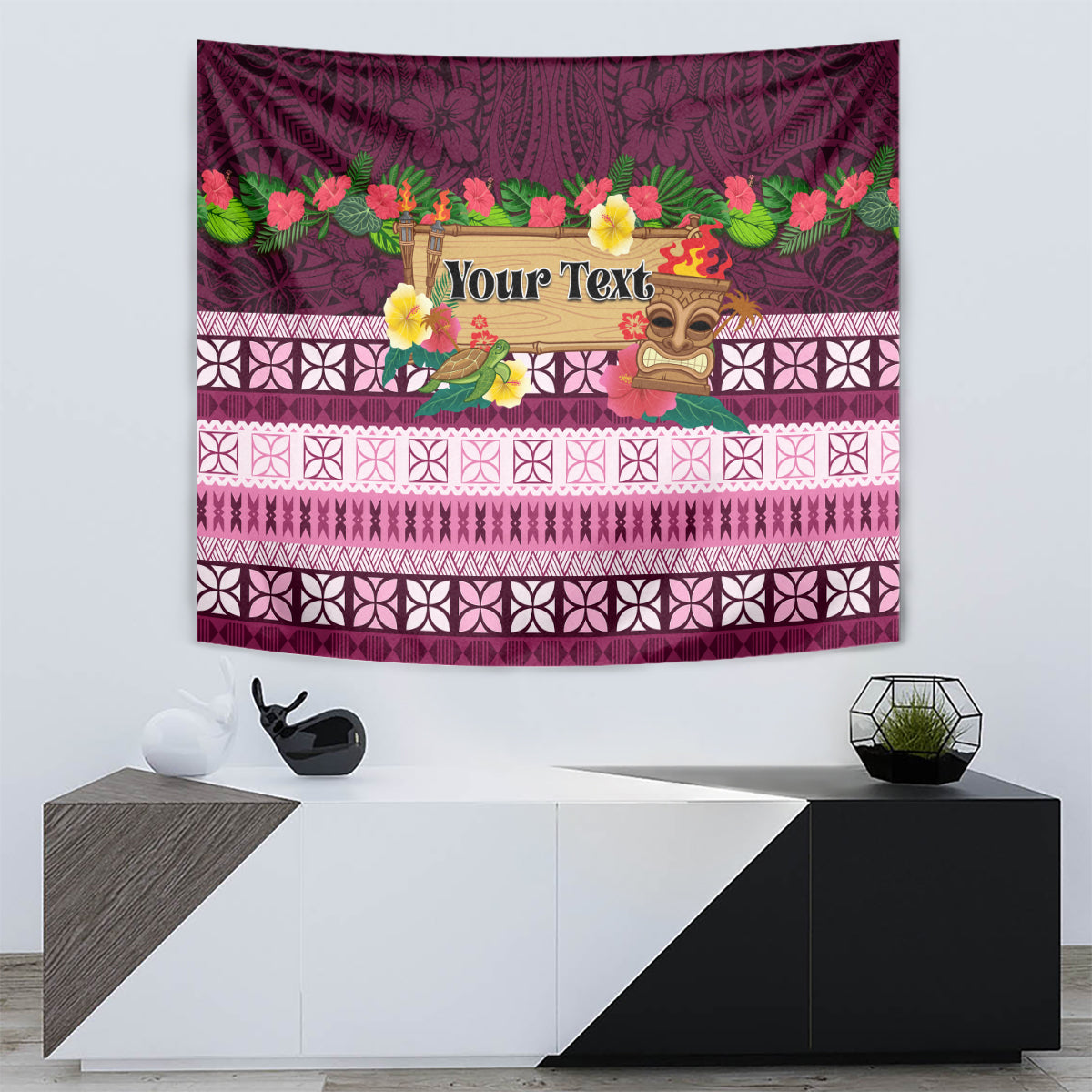 Pasifika Festival Auckland Tapestry Polynesian Tribal with Pacific Pattern Pink Color
