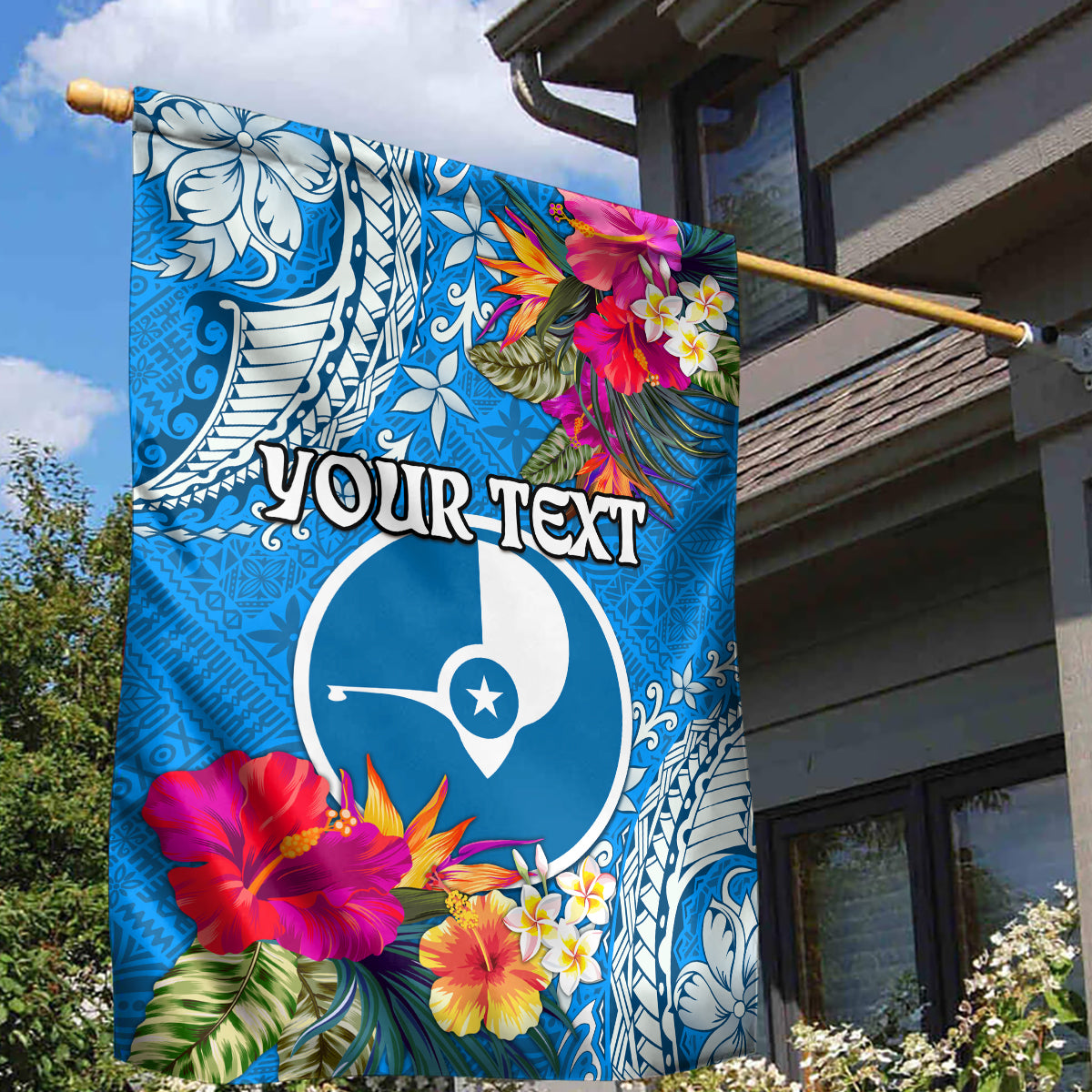 Yap Day Garden Flag Tapa Pattern with Hisbiscus