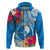 Yap Day Hoodie Tapa Pattern with Hisbiscus LT03 Zip Hoodie Blue - Polynesian Pride