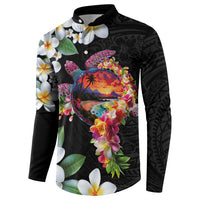 Hawaiian Lei Day Button Sweatshirt Plumeria and Turtle with Polynesian Tribal Pattern