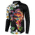 Hawaiian Lei Day Button Sweatshirt Plumeria and Turtle with Polynesian Tribal Pattern