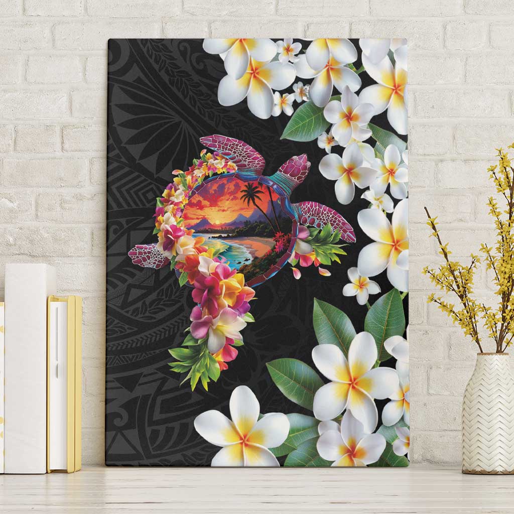 Hawaiian Lei Day Canvas Wall Art Plumeria and Turtle with Polynesian Tribal Pattern