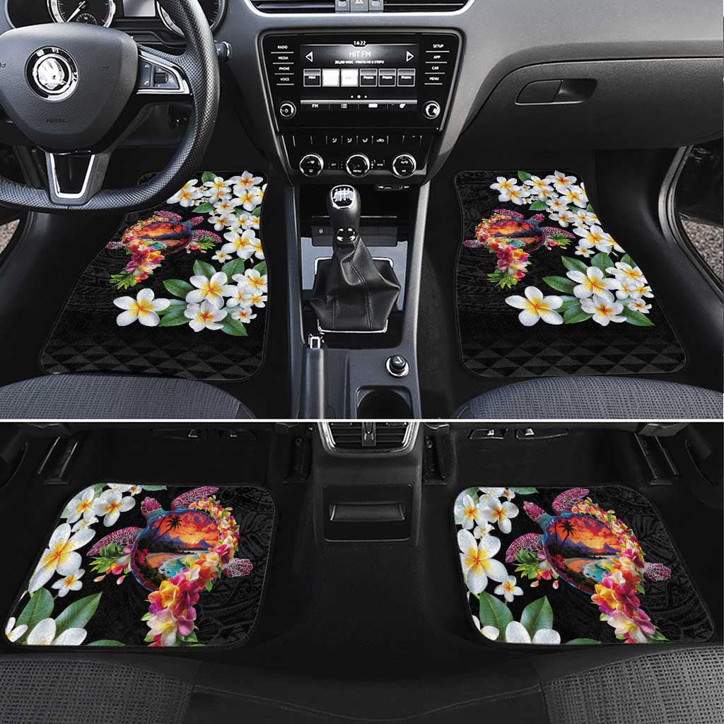 Hawaiian Lei Day Car Mats Plumeria and Turtle with Polynesian Tribal Pattern