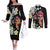 Hawaiian Lei Day Couples Matching Off The Shoulder Long Sleeve Dress and Long Sleeve Button Shirt Plumeria and Turtle with Polynesian Tribal Pattern