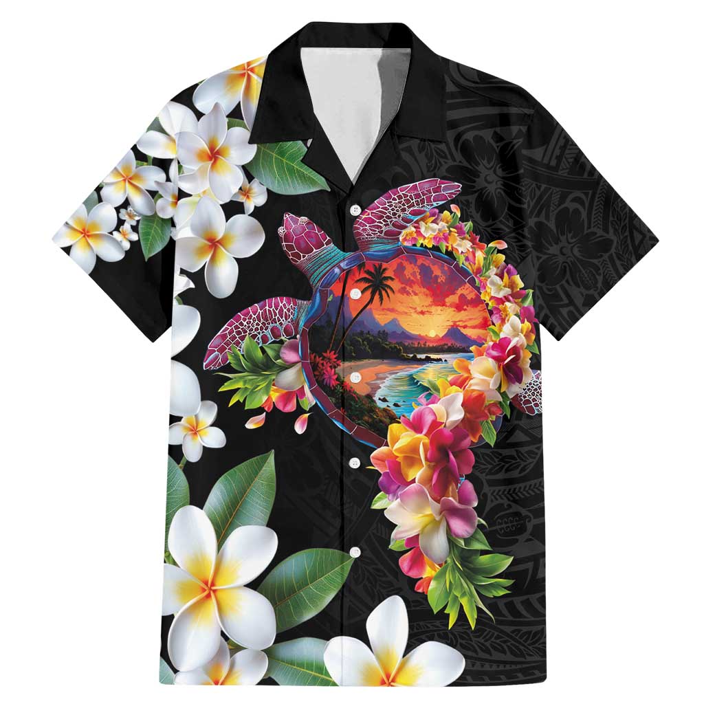 Hawaiian Lei Day Family Matching Mermaid Dress and Hawaiian Shirt Plumeria and Turtle with Polynesian Tribal Pattern