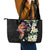 Hawaiian Lei Day Leather Tote Bag Plumeria and Turtle with Polynesian Tribal Pattern