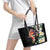 Hawaiian Lei Day Leather Tote Bag Plumeria and Turtle with Polynesian Tribal Pattern