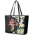 Hawaiian Lei Day Leather Tote Bag Plumeria and Turtle with Polynesian Tribal Pattern