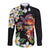 Hawaiian Lei Day Long Sleeve Button Shirt Plumeria and Turtle with Polynesian Tribal Pattern